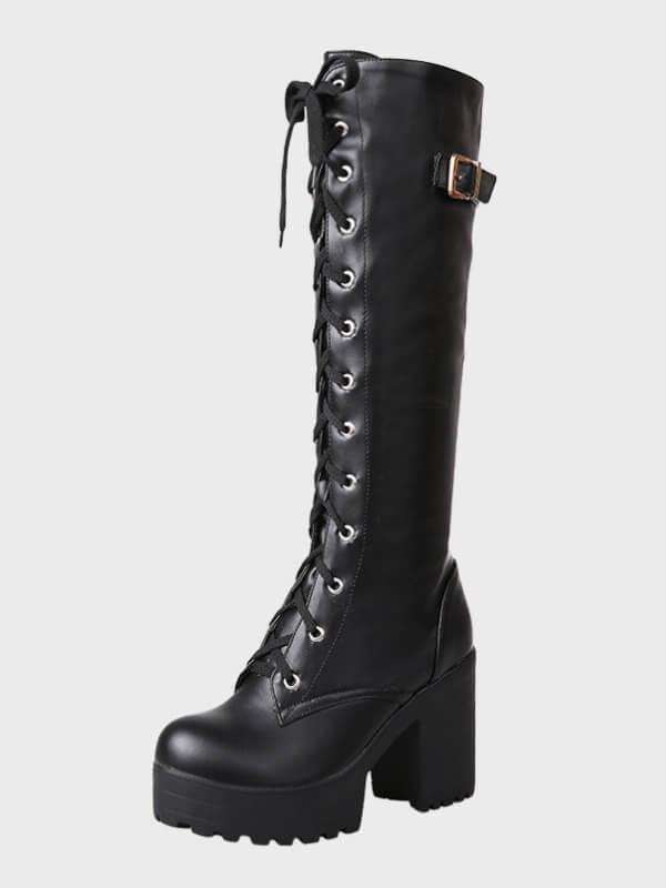 Women's Gothic Lace Up Knee High Boots - ovniki