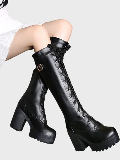 Women's Gothic Lace Up Knee High Boots Boots - ovniki