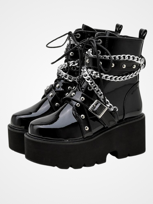 Sexy Punk Style Chain Buckle Strap Ankle Boots - ovniki