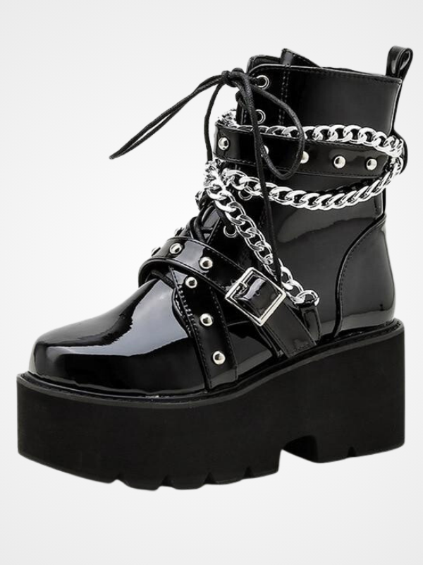 Sexy Punk Style Chain Buckle Strap Ankle Boots - ovniki