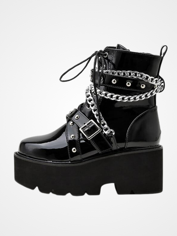 Sexy Punk Style Chain Buckle Strap Ankle Boots - ovniki