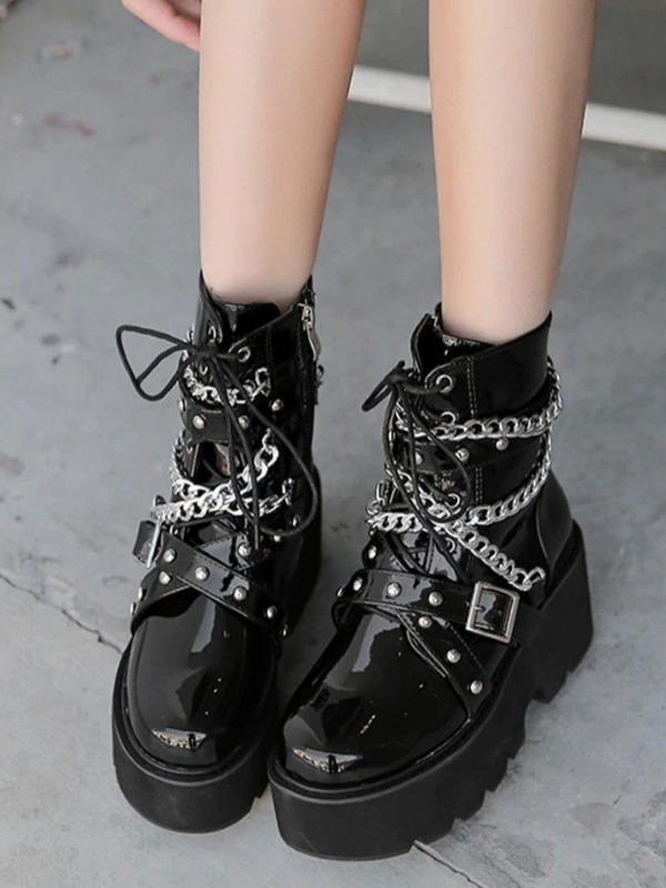 Sexy Punk Style Chain Buckle Strap Ankle Boots - ovniki