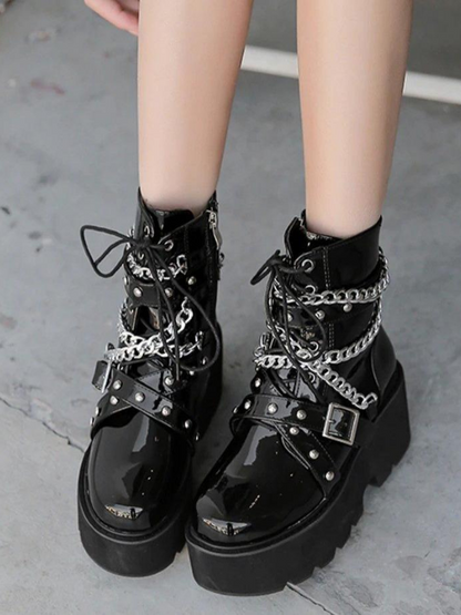 Sexy Punk Style Chain Buckle Strap Ankle Boots - ovniki