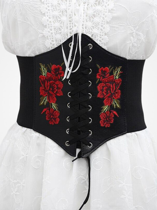Underbust Roses Elastic Sexy Bridal Leather Corsets - ovniki