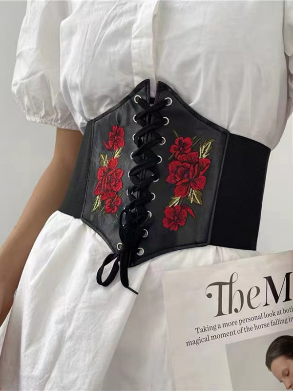 Underbust Roses Elastic Sexy Bridal Leather Corsets - ovniki