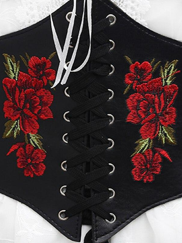Underbust Roses Elastic Sexy Bridal Leather Corsets - ovniki