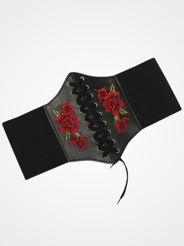 Underbust Roses Elastic Sexy Bridal Leather Corsets - ovniki