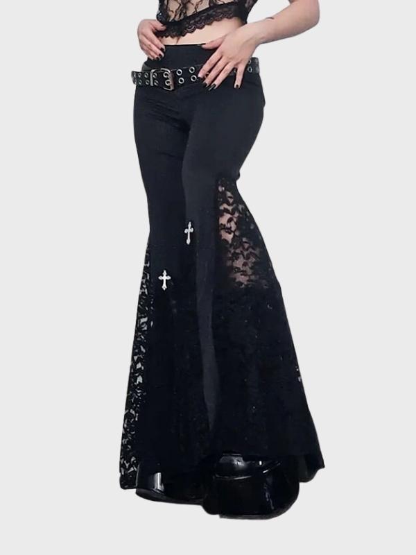 Vintage Gothic Black Stretch Flares Pants - ovniki