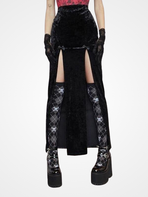 Vintage Sexy Black Velvet High Waist Split Skirts- ovniki