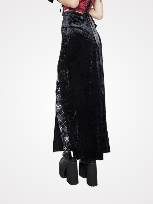 Vintage Sexy Black Velvet High Waist Split Skirts- ovniki