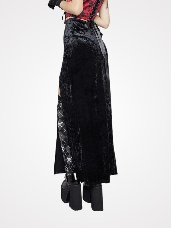 Vintage Sexy Black Velvet High Waist Split Skirts- ovniki