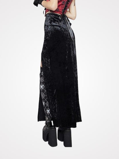 Vintage Sexy Black Velvet High Waist Split Skirts- ovniki