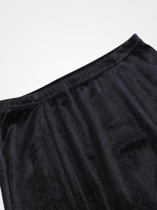 Vintage Sexy Black Velvet High Waist Split Skirts- ovniki