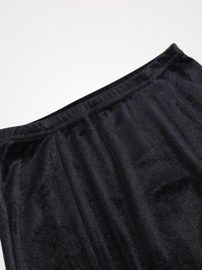 Vintage Sexy Black Velvet High Waist Split Skirts- ovniki