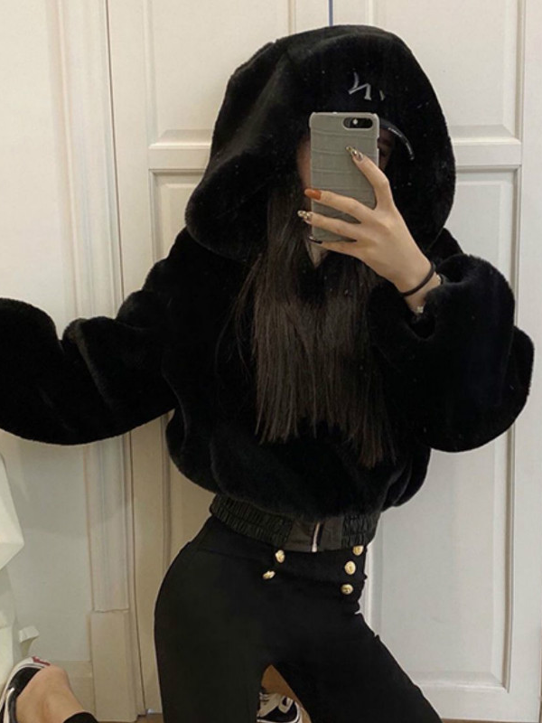 Winter Faux Rabbit Fur Bomber Teddy Hoodie - ovniki