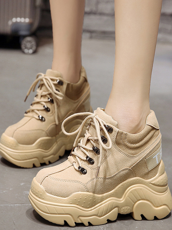 Woman's Breathable High Platform Trainers Shoes - ovniki