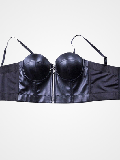 Women Sexy Leather Black Clubwear Crop Top - ovniki