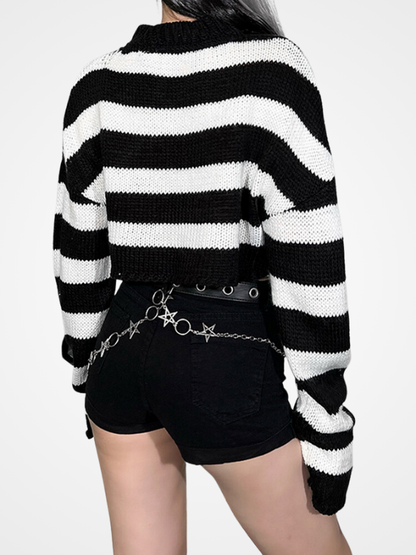 Women Cool Fashion Striped Pattern Short Sweaters - ovniki