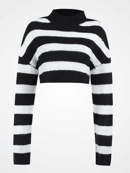 Women Cool Fashion Striped Pattern Short Sweaters - ovniki