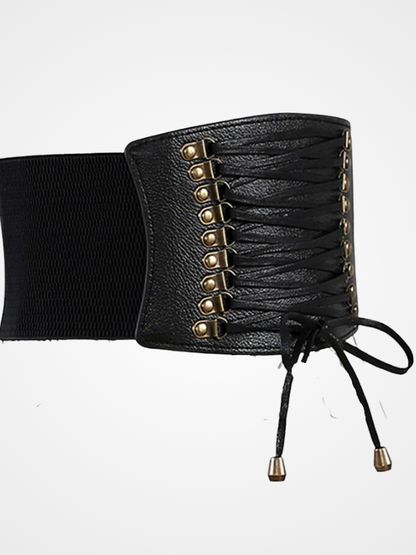 Women' Elastic Lace Up Leather Body Waist Belt_ovniki