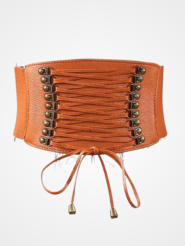 Women' Elastic Lace Up Leather Body Waist Belt_ovniki