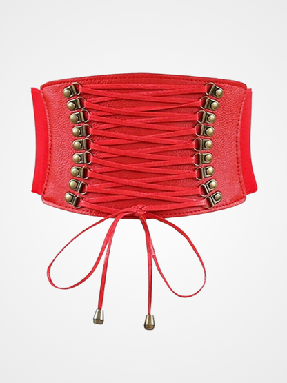 Women' Elastic Lace Up Leather Body Waist Belt_ovniki