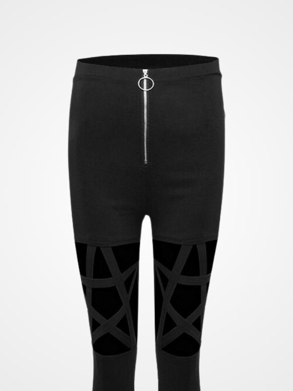 Women Gothic Hollow Out Pentagram Leggings - ovniki
