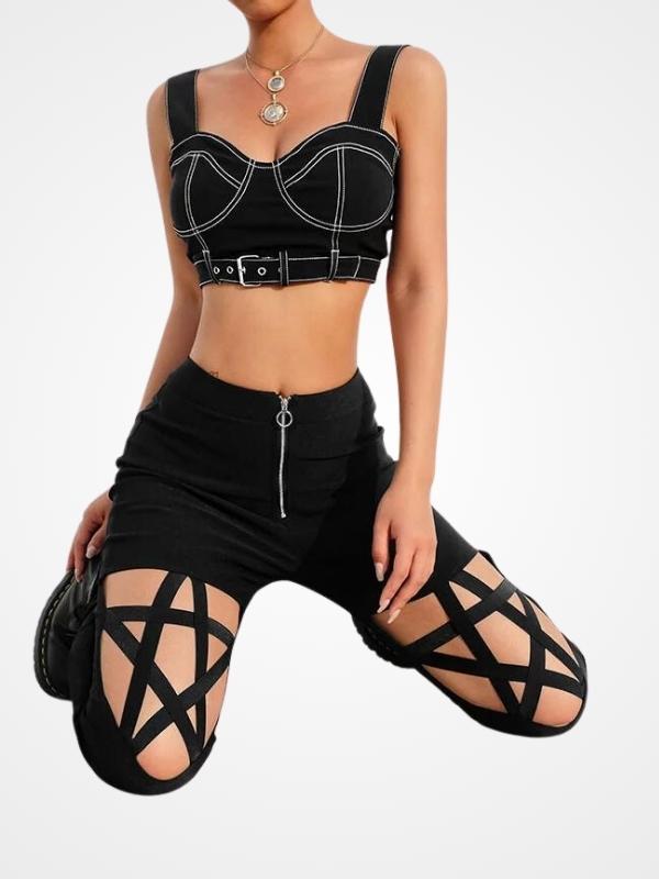 Women Gothic Hollow Out Pentagram Leggings - ovniki