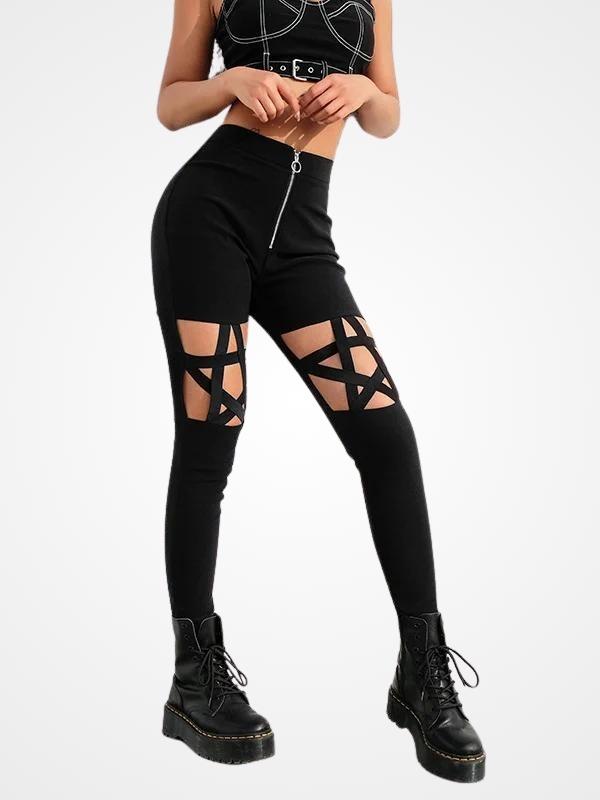 Women Gothic Hollow Out Pentagram Leggings - ovniki