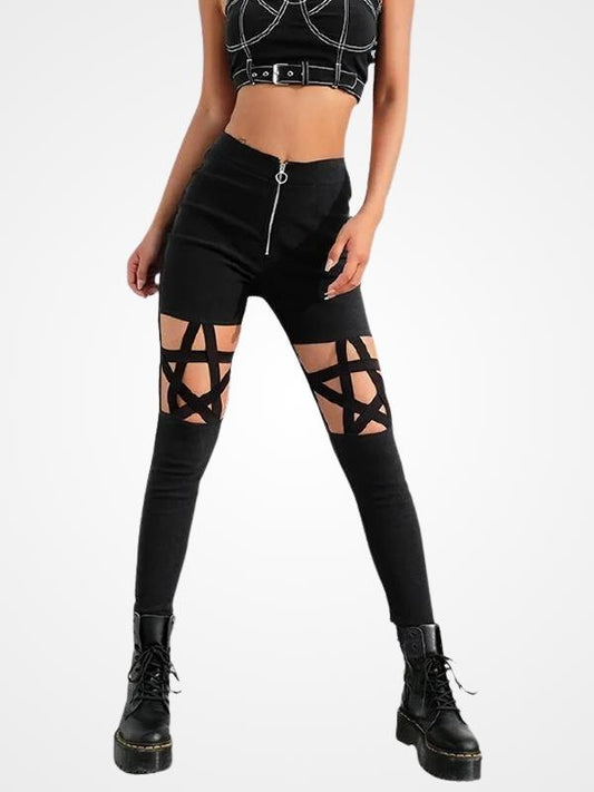 Women Gothic Hollow Out Pentagram Leggings - ovniki