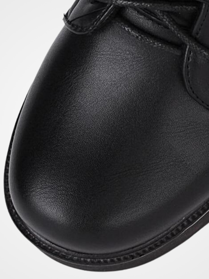 Women Leather Mid Calf Belt Buckle Boots - ovniki