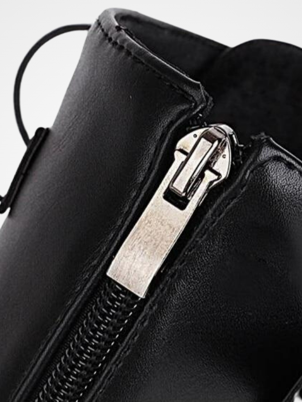 Women Leather Mid Calf Belt Buckle Boots - ovniki