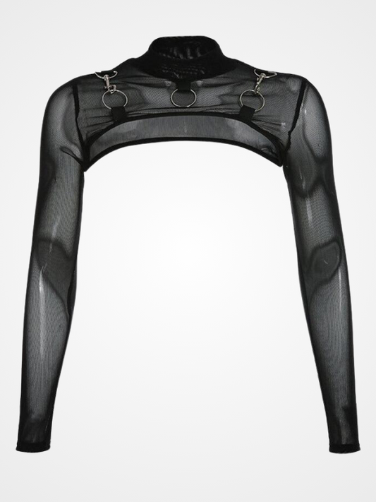 Women Long Sleeve High Neck Mesh Blouse - ovniki
