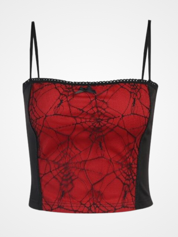 Women Spider Web Pattern Lace Tank Top - Ovniki