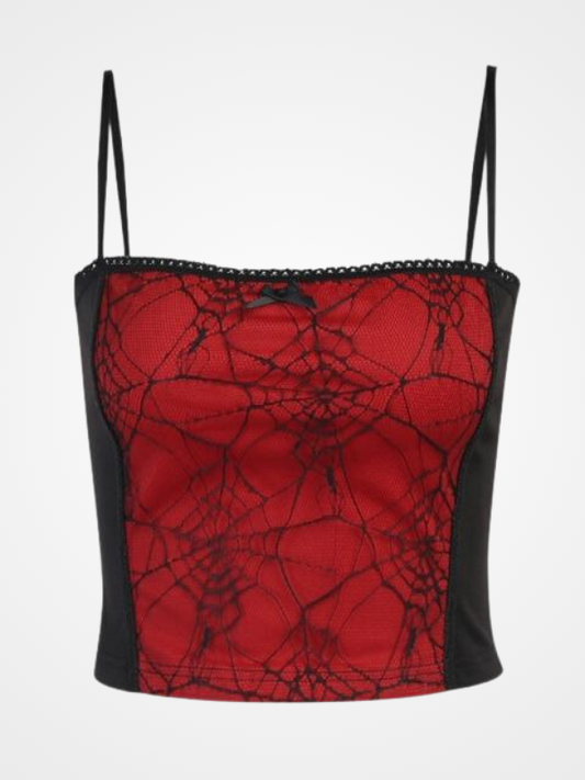 Women Spider Web Pattern Lace Tank Top - Ovniki