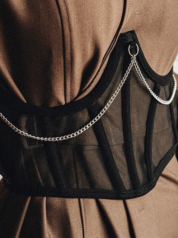 Women Vintage Mesh Metal Chain Black Corset