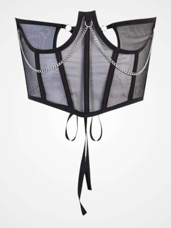 Women Vintage Mesh Metal Chain Black Corset _ ovniki