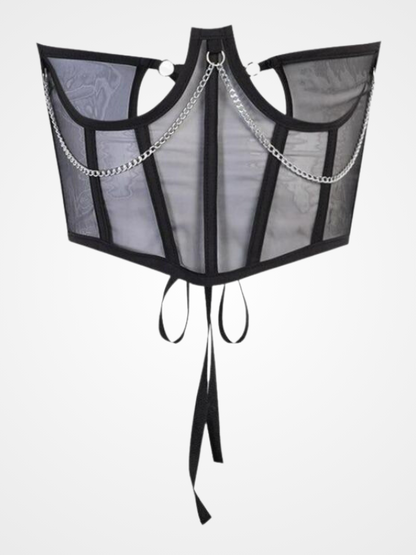 Women Vintage Mesh Metal Chain Black Corset _ ovniki