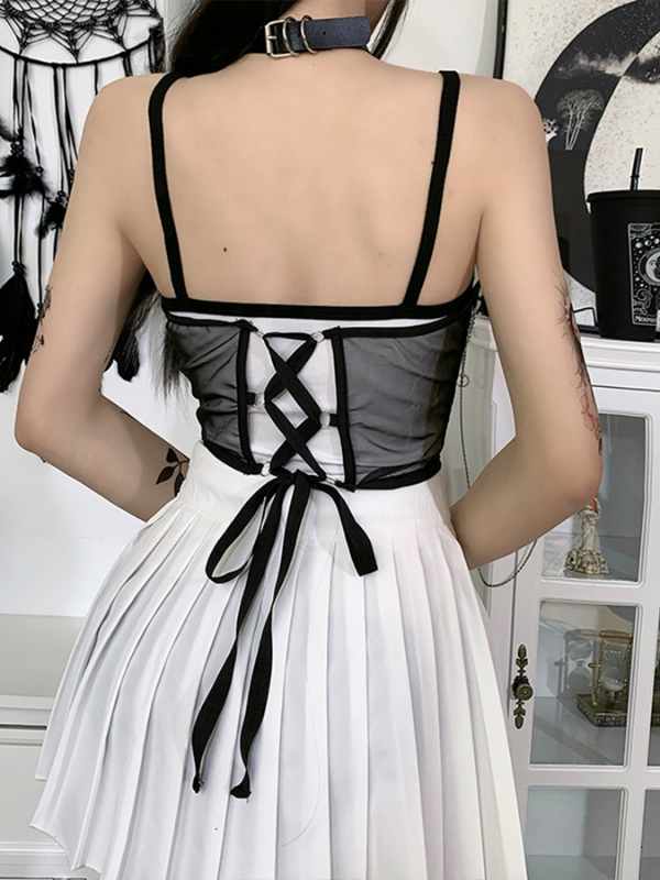 Women Vintage Mesh Metal Chain Black Corset _ ovniki