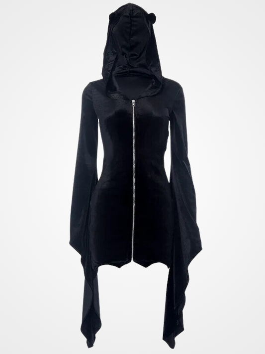 Women Vintage Zipper Demon Style Mini Dress_ovniki