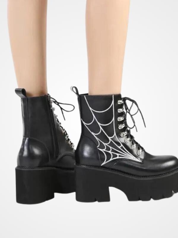 Women's Spider Web Pattern Gothic Ankle Boots