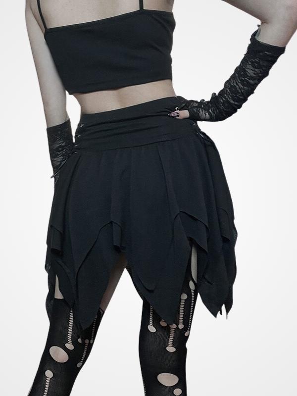 Women's Black Lace-up Irregular Pleated Skirt- ovniki