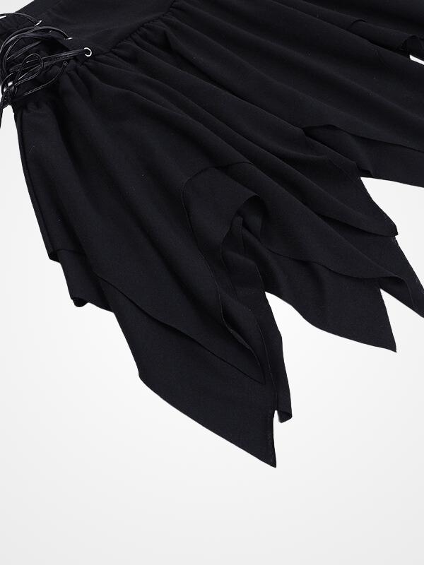 Women's Black Lace-up Irregular Pleated Skirt- ovniki