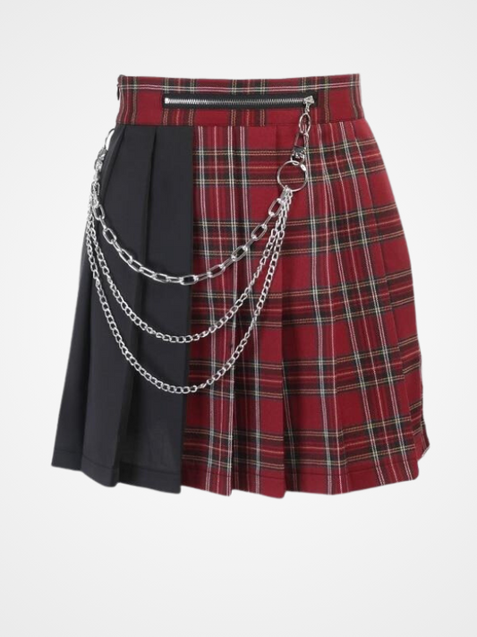 Women's Black Patchwork Red Plaid Mini Skirt - ovniki