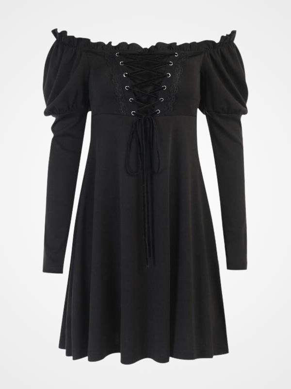 Women`s Gothic Bare Shoulder Lolita Mini Dress_ovniki