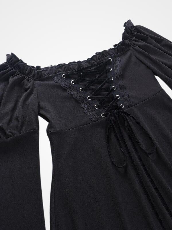 Women`s Gothic Bare Shoulder Lolita Mini Dress_ovniki