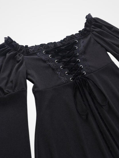 Women`s Gothic Bare Shoulder Lolita Mini Dress_ovniki