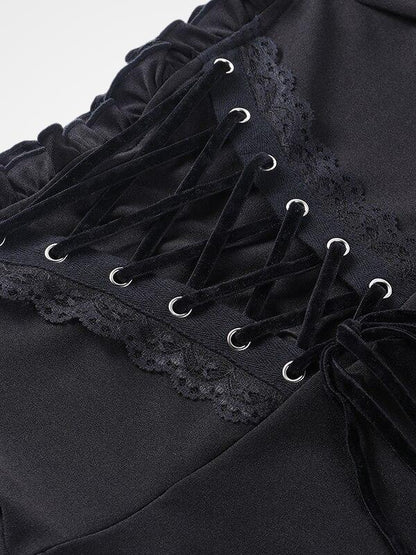 Women`s Gothic Bare Shoulder Lolita Mini Dress_ovniki
