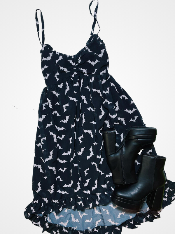 Women`s Gothic Bats Maxi Punk Long Dress_ovniki
