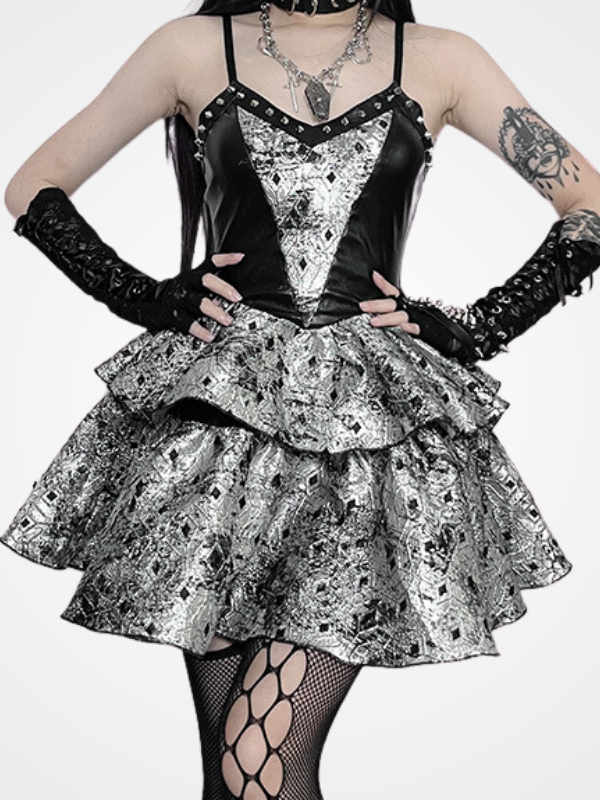 Women's Gothic Gray Studded Sling Dresses_ovniki
